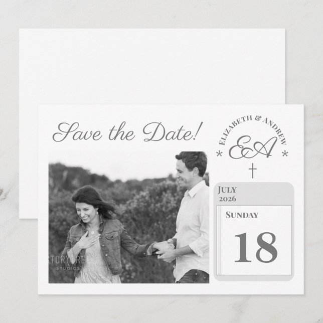 Reserva La Fecha Católico Monogramado (Anverso / Reverso)