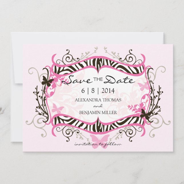 Reserva La Fecha Cebra rosa caliente Guardar la fecha (Anverso)