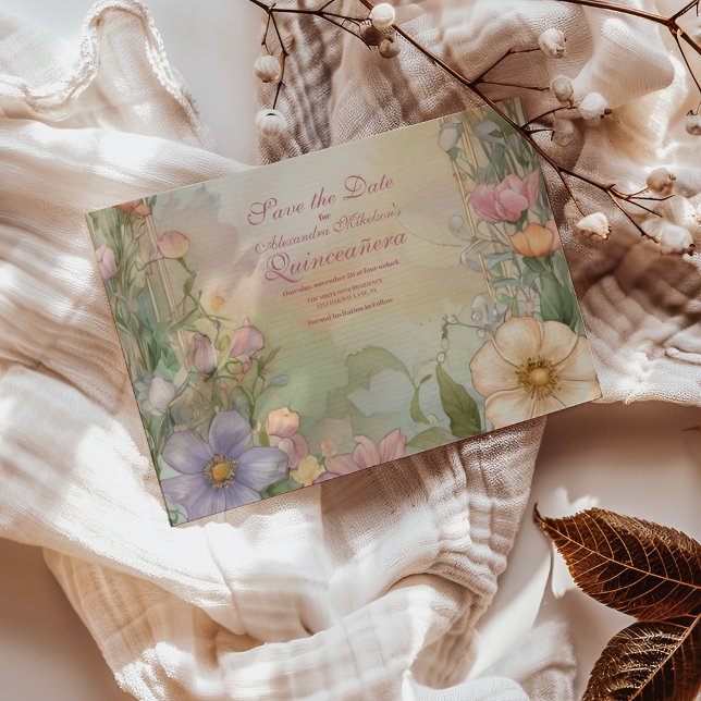 Reserva La Fecha Celebración de Quinceanera floral rosa de Rubor (Subido por el creador)