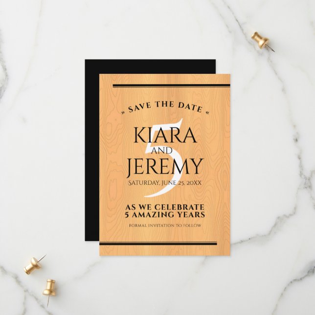 Reserva La Fecha Celebración del 5° Aniversario del Boda de Madera  (Anverso/Reverso In Situ)