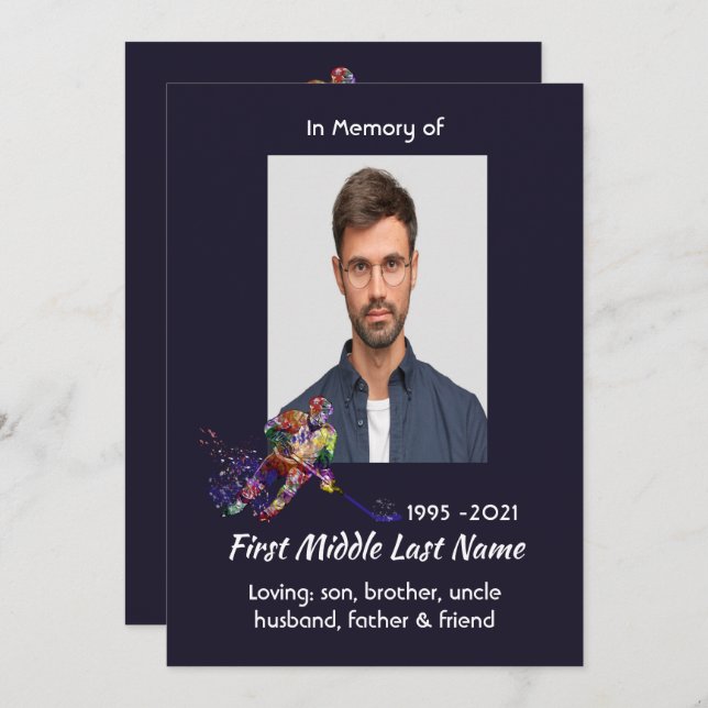 Reserva La Fecha Celebration of Life Service  Hockey Player Sport (Anverso / Reverso)