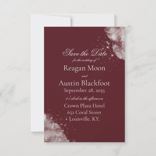 Reserva La Fecha Celestial Burgundy Starlight Save the Date (Anverso)