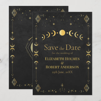 Reserva La Fecha Celestial Gothic Black and Gold Save the Date Card