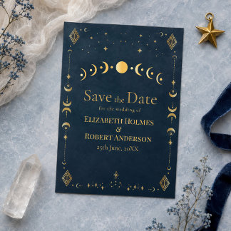 Reserva La Fecha Celestial Gothic Medianoche Azul Dorado Salva la F