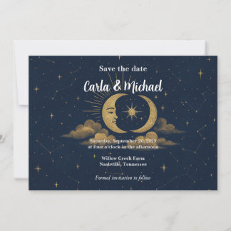Reserva La Fecha Celestial Moon and Stars Save the Date Invitation