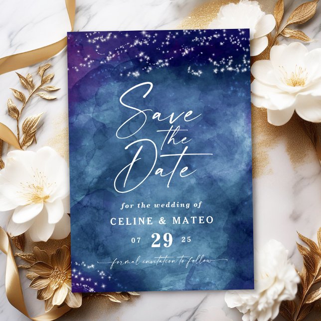 Reserva La Fecha Celine ・ Boda Celestial Del Tema De Starry Sky (Set the tone for your big day with the Celine Save the Date, featuring a custom monogram.)