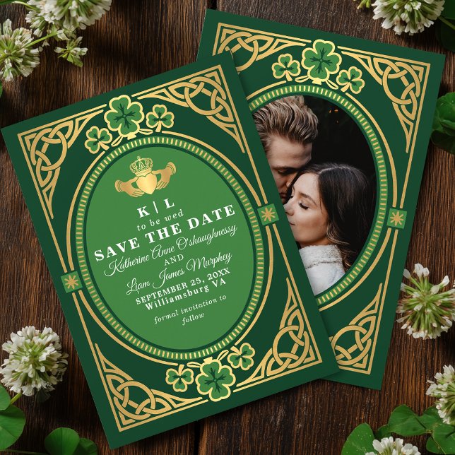 Reserva La Fecha Celtic Knot Claddagh Shamrock Wedding Green  (Subido por el creador)
