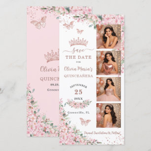 Reserva La Fecha Cerezo Flores Rosa Dorado Cabina de Fotos Quinceañ