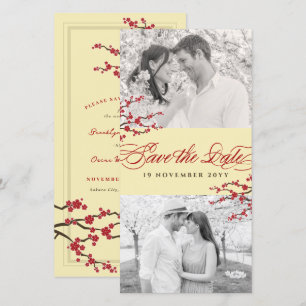 Reserva La Fecha Cerezo Rojo Flor de Sakura Foto de Flores Asiática