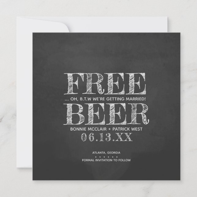 Reserva La Fecha Chalkboard Free Beer Funny Save The Date Card (Anverso)