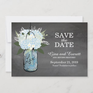 Reserva La Fecha Chalkboard Mason Jar Hydrangeas   GUARDAR LA FECHA