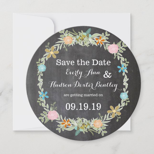 Reserva La Fecha Chalkboard Mint Pink Aqua Floral Garland Boda (Anverso)