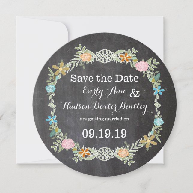 Reserva La Fecha Chalkboard Mint Pink Aqua Floral Garland Boda (Anverso)