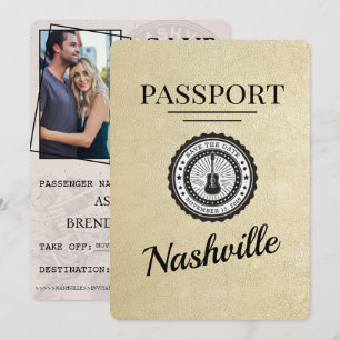 Reserva La Fecha Champagne Gold Nashville Passport Save the Date