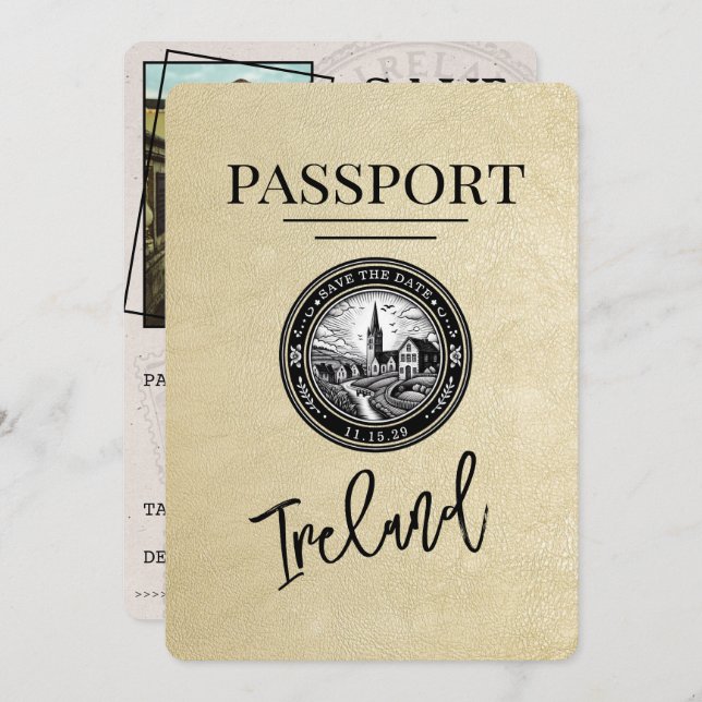 Reserva La Fecha Champagne Irlanda Passport Save the Date (Anverso / Reverso)