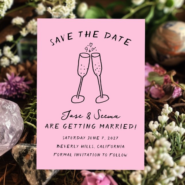 Reserva La Fecha Champán Saluda A La Mano Dibujando Un Personalizad (Champagne Cheers Hand Drawn Cute Custom Save The Date
)
