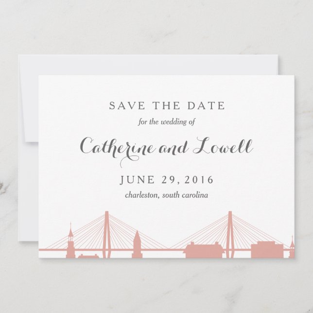 Reserva La Fecha Charleston South Carolina Rubor Save the Date (Anverso)