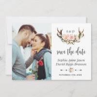 Charm Cream Pink Floral Antlers Foto Boda
