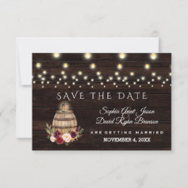 Reserva La Fecha Charm Fall Burgundy Floral Wine Barrel Boda