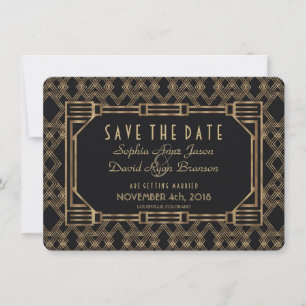 Reserva La Fecha Charm Gold Black Great Gatsby 1920 Save The Date