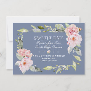 Reserva La Fecha Charm Pink Rubor Floral Dusty Blue Save The Date