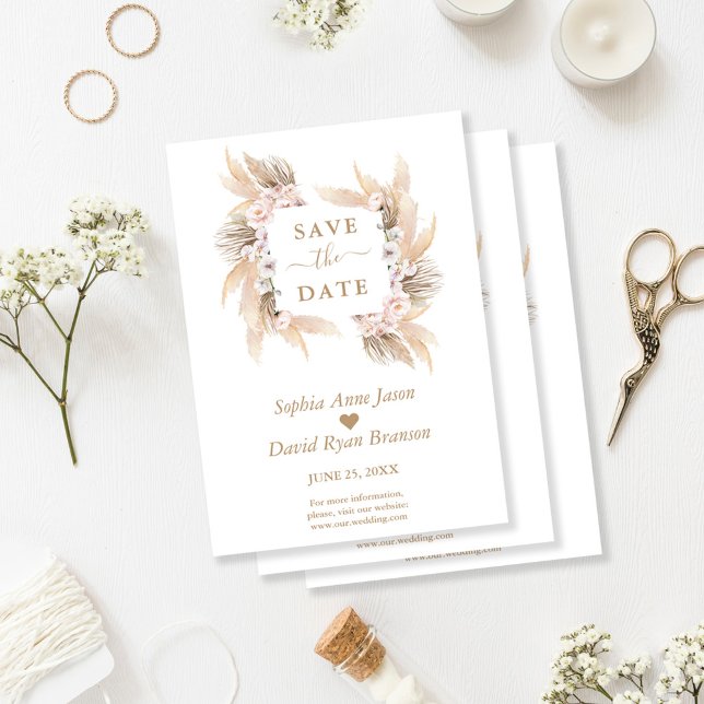 Reserva La Fecha Charm Roses Rosa Blanco Orquídea Pampas Boda de Gr (pampas grass orchid wedding save the date trendy elegant)