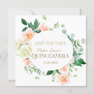 Reserva La Fecha Charm Spring Rubor Flores blancas Quinceañera