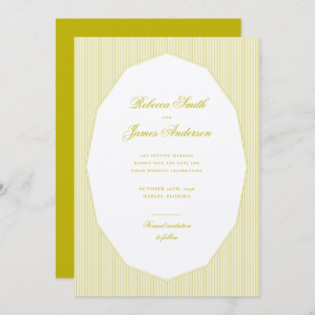 Reserva La Fecha Chartreuse Formal Elegant Classic Stripes Wedding (Anverso / Reverso)