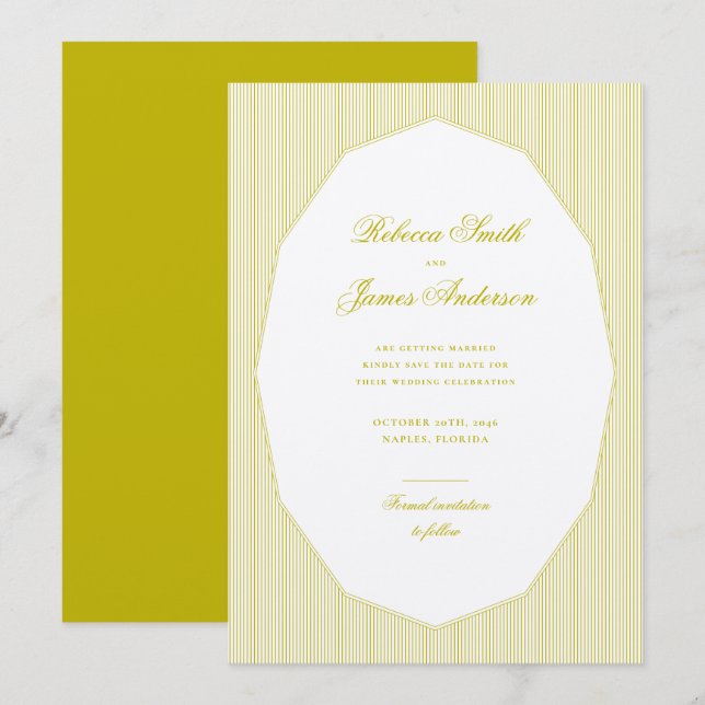 Reserva La Fecha Chartreuse Formal Elegante Clásico Rayas Boda (Anverso / Reverso)