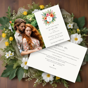 Reserva La Fecha Cherish Initials Colorful Floral Wreath Wedding