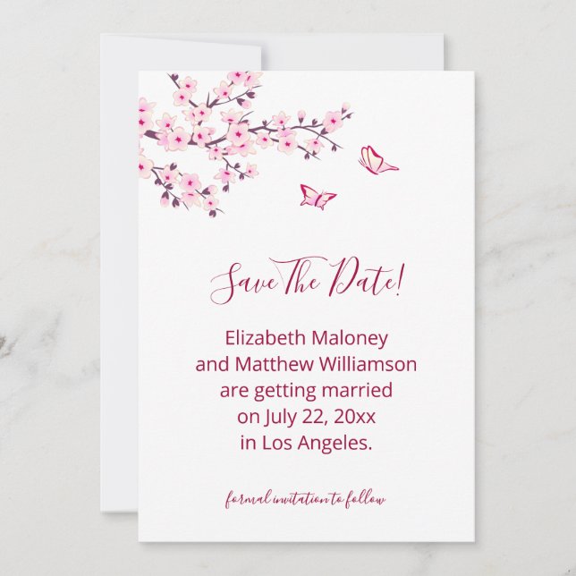 Reserva La Fecha Cherry Blossom  Save The Date Card (Anverso)