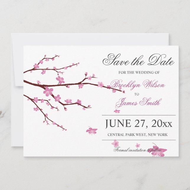 Reserva La Fecha Cherry Blossom Wedding Save The Date Cards (Anverso)