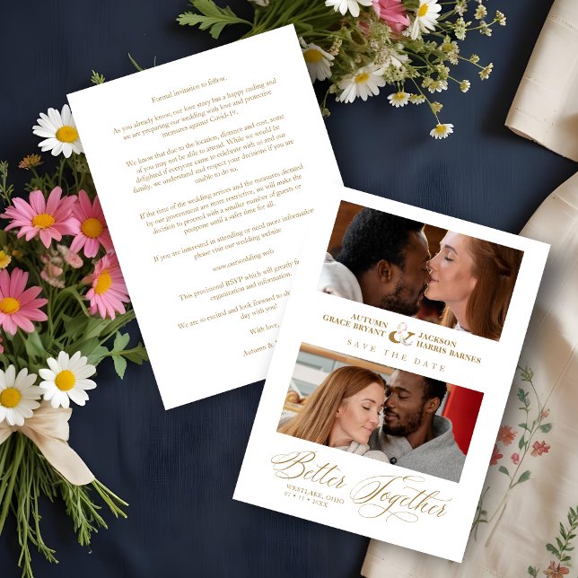Reserva La Fecha Chic Better Together Quote 2 Photos Wedding (Chic Better Together Quote 2 Photos Wedding Engaged Couple Session Save the Date with Envelope.)