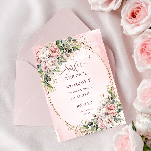 Reserva La Fecha Chic Boho Rosa Claro Floral Salva La Fecha (Chic Boho Light Pink Floral Save The Date)