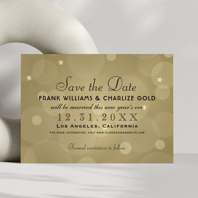 Reserva La Fecha Chic Champagne Oro Burbuja Estrellas Boda (Subido por el creador)