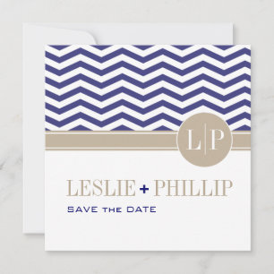 Reserva La Fecha Chic Chevron Monogram Save the Date   azul marino