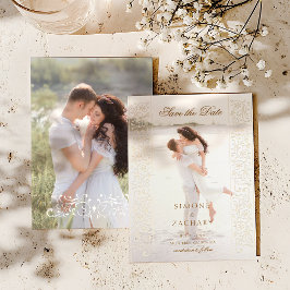 Reserva La Fecha Chic Ecru Caligrafía Foto Boda Guardar la Fecha