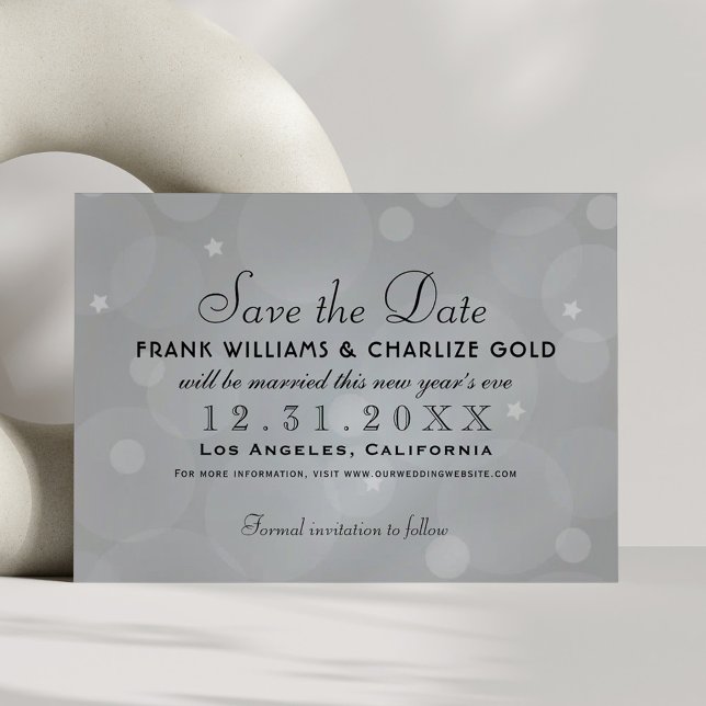 Reserva La Fecha Chic Estrellas Burbuja Gris Platino Boda (Subido por el creador)