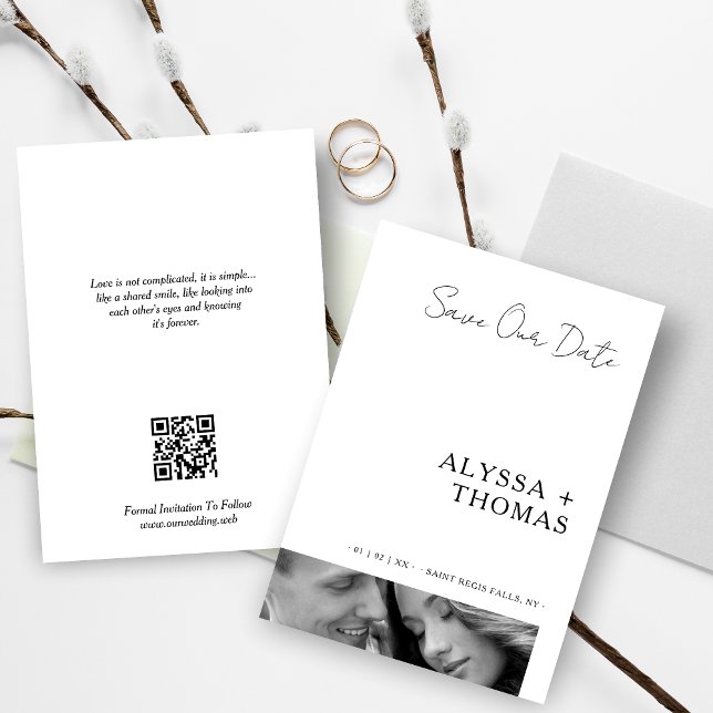 Reserva La Fecha Chic Extra Minimalist Black & White Photo Wedding  (Chic Extra Minimalist Black & White Photo Wedding Save the Date Card with Envelope. )