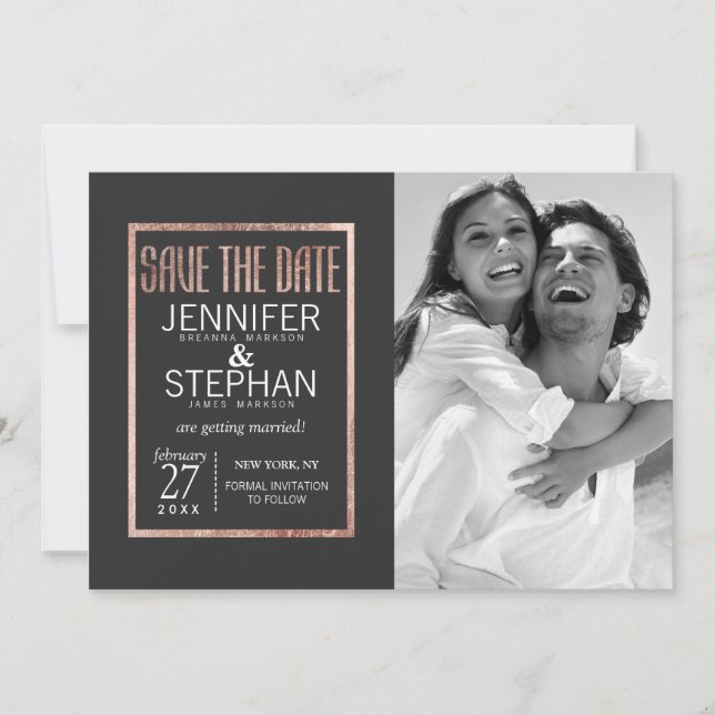 Reserva La Fecha Chic Faux Rosa Dorado Avisa de Fecha (Anverso)