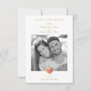 Reserva La Fecha Chic Hot Pink & Gold Heart Photo Couple Wedding