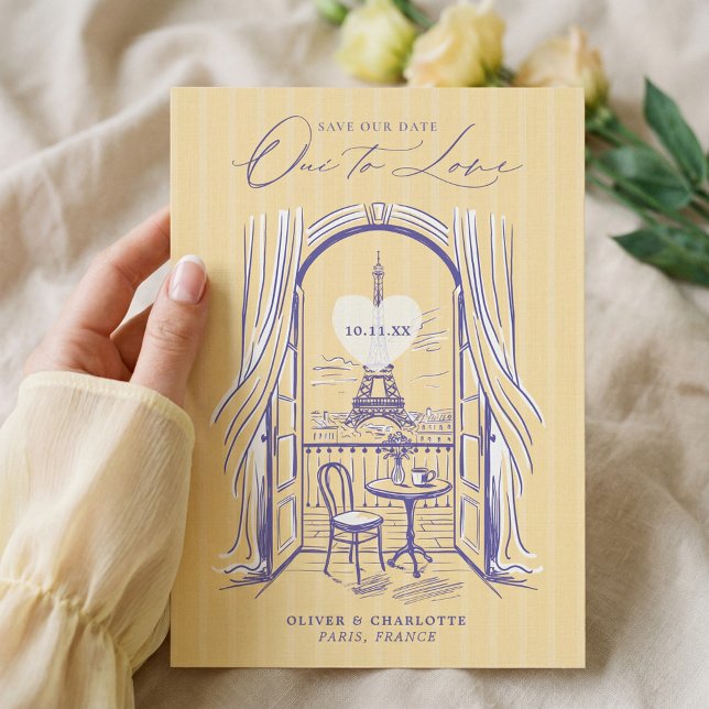 Reserva La Fecha Chic La Dolce Vita Dibujado a Mano París Torre Eif (Chic La Dolce Vita Hand Drawn Paris Eiffel Tower Save The Date)