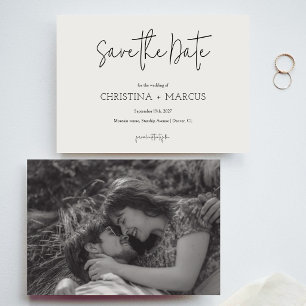 Reserva La Fecha Chic Minimalista Script Caligrafía Foto Boda 