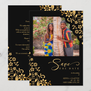 Reserva La Fecha Chic Orange Flourish Ornament Photo Wedding