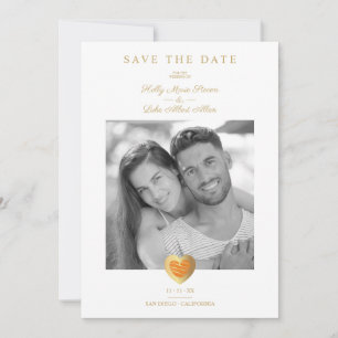 Reserva La Fecha Chic orange & Gold Heart Photo Couple Wedding