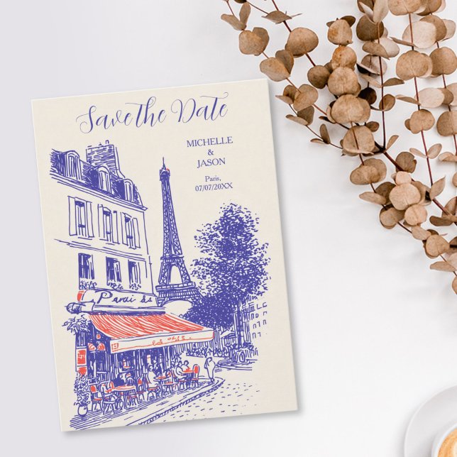 Reserva La Fecha Chic Paris Doodle Whimsical Eiffel Tower (chic paris doodle wedding invitation)