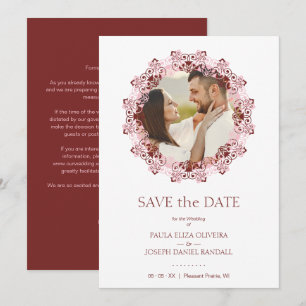 Reserva La Fecha Chic Pink & Red Flourish Lace Effect Photo Couple