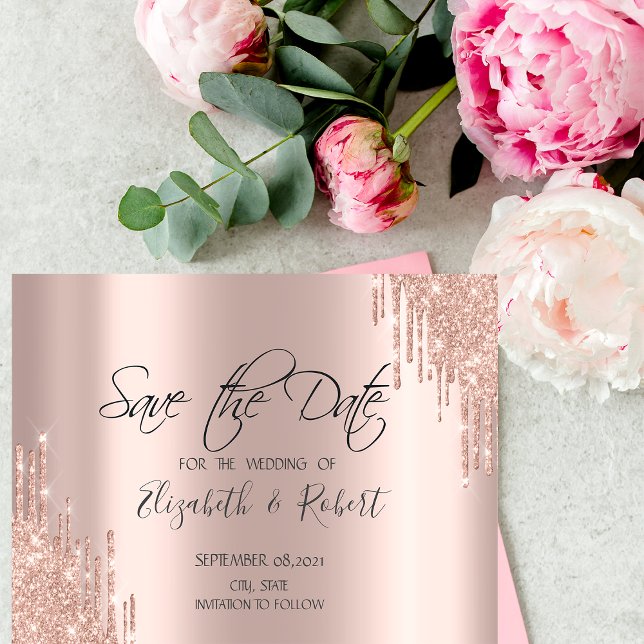 Reserva La Fecha Chic Rosa Dorado Brillo Goteo Salva La Fecha (Subido por el creador)