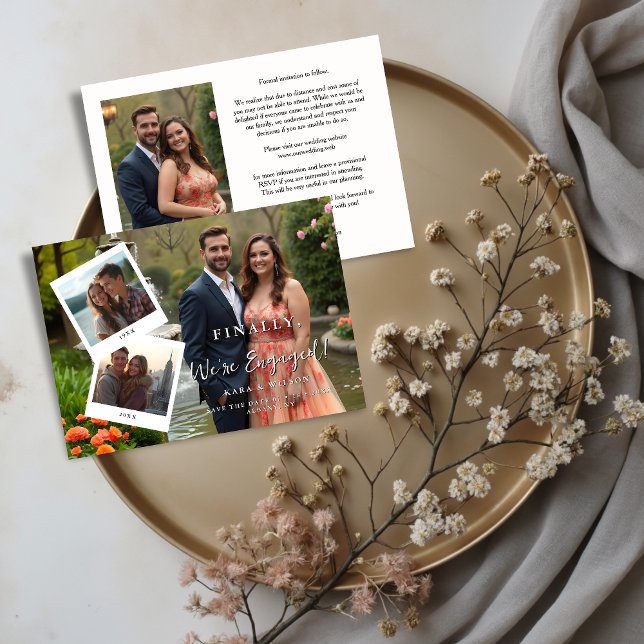 Reserva La Fecha Chic Then & Now Timeline Romantic Couple 4-Photo (Chic Then & Now Timeline Romantic Couple 4-Photo Wedding Save the Date Design.)
