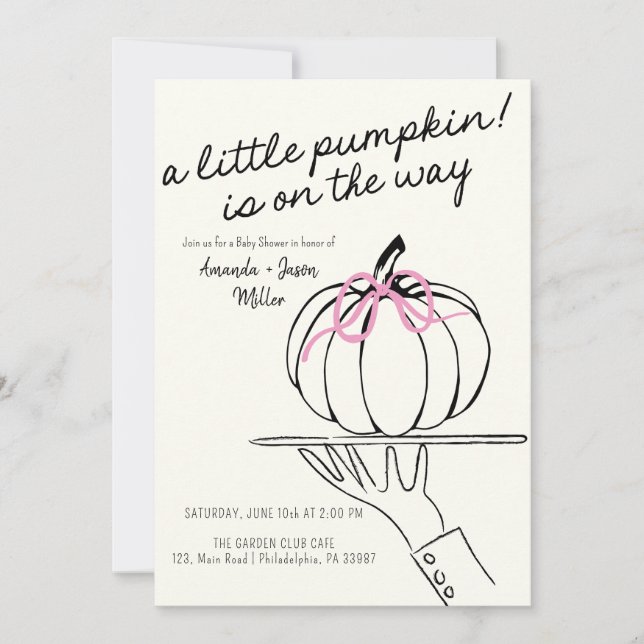 Reserva La Fecha Chica Bow Fall Baby Shower Pumpkins a mano (Anverso)